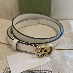Gucci GG Marmont Slim Belt White Leather Gold Buckle Women’s Size 100